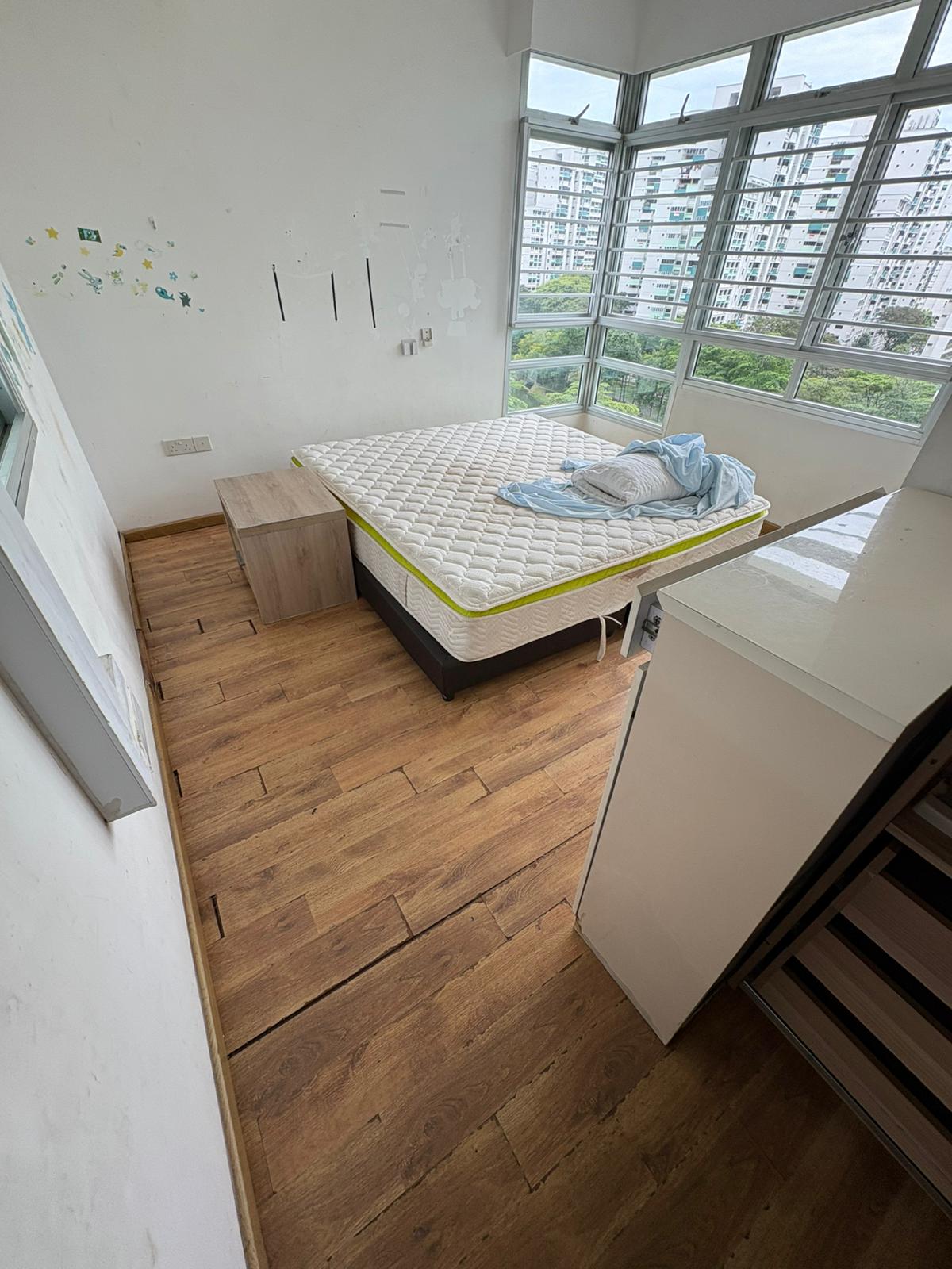 Home Master bedroom with existing floor.